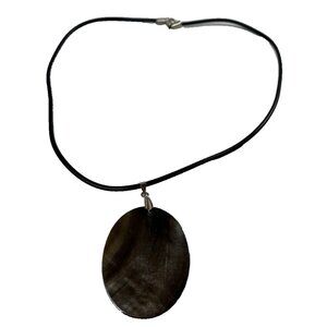 Women's Chunky Oval Necklace on String, Black Chrome Jewelry Piece New No Tags